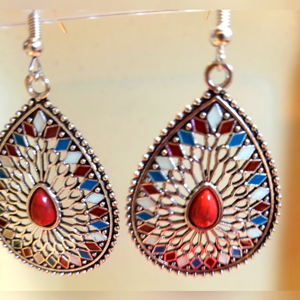 Boho Red Turquoise Multicolored Earrings